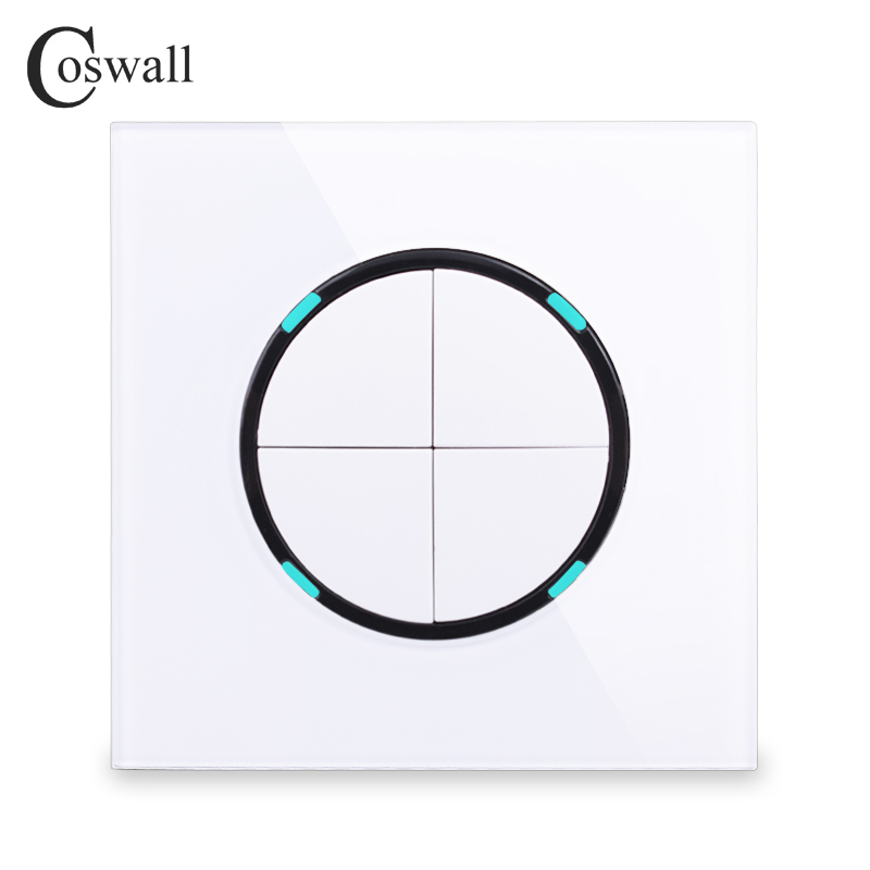 Coswall 2018 New Arrival 4 Gang 1 Way Random Click On / Off Wall Light Switch With LED Indicator Crystal Glass Panel