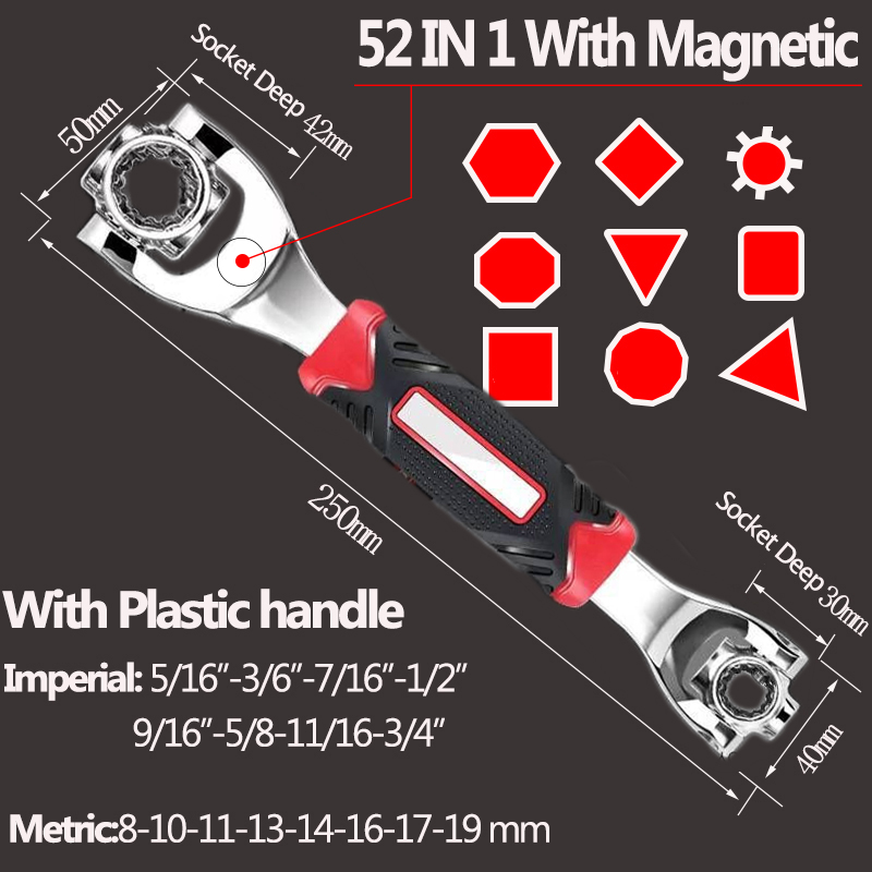 Tiger Wrench Socket Works with Spline Bolts Torx 360 Degree 6-Point 48/8 IN 1 Universial Furniture Car Repair Spanner Hand Tools