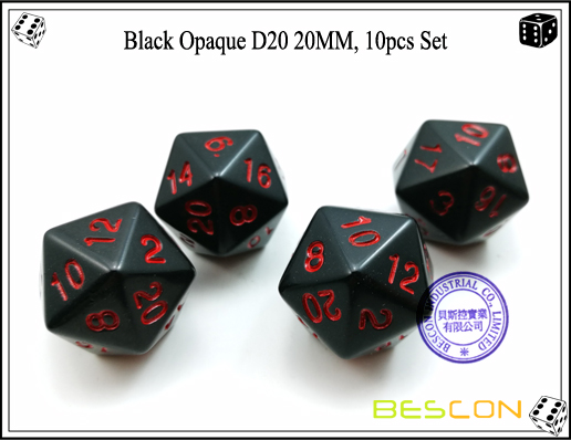 Black Opaque D20 20MM, 10pcs Set-3