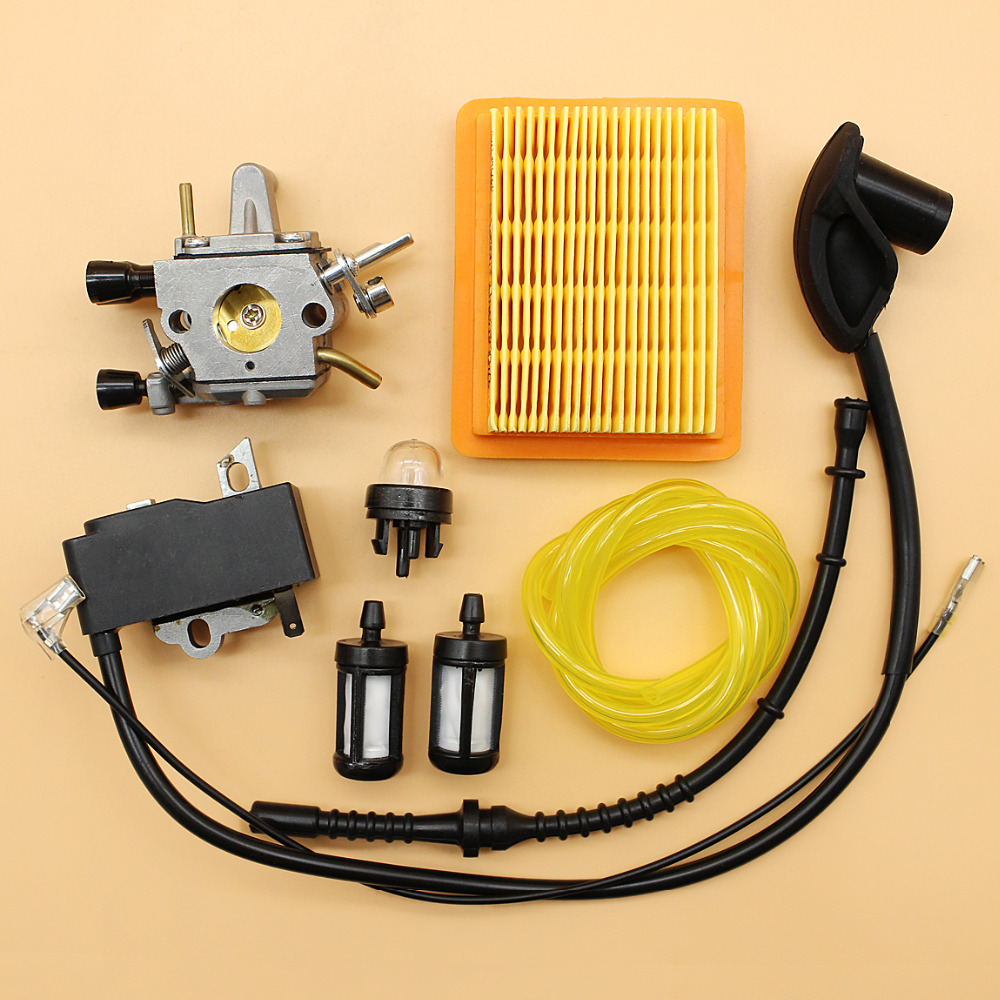 Carburetor Ignition Coil Primer Bulb Air Filter Fuel Hose Tune Up Kit Fit STIHL FS120 FS200 FS250 Trimmer Brushcutter