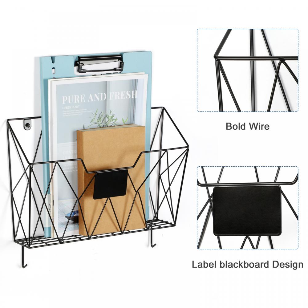 Wall Mounted Metal File Basket with Hooks