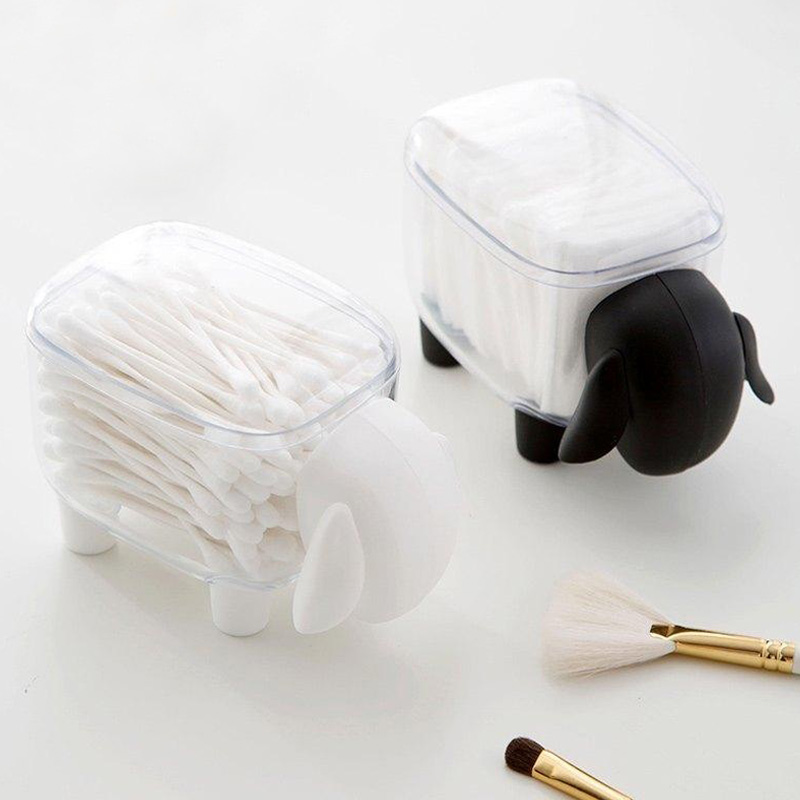 Creative Mini Cute Sheep Plastic Container Cotton Swab Storage Jewelry Box Household Dust-proof Desktop Makeup Desk Organizer
