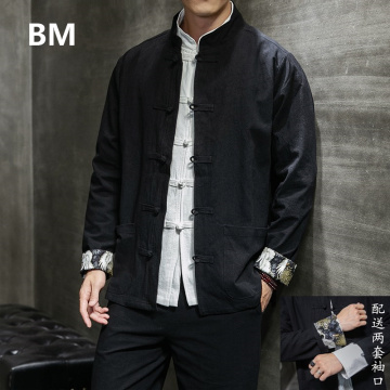 Spring And Autumn Cotton And Linen Jacket Men Clothing Chinese Style Clothes Loose Large Size Tang Suit Black Tunic Casual Coat