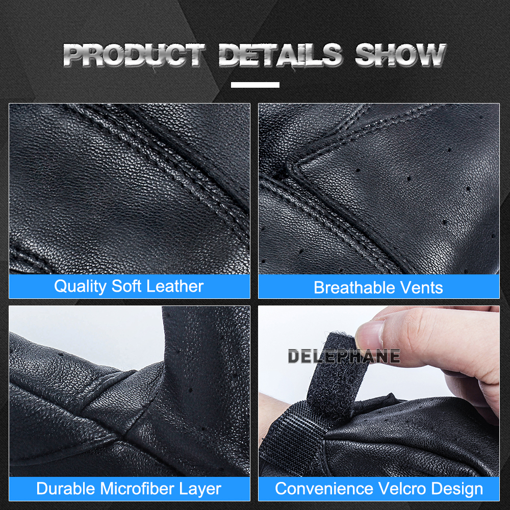 2020 Fashion Full Finger Black Leather Gloves Men Breathable Summer Durable Non-Slip Driving Gloves Full Finger Goth Hand Gloves