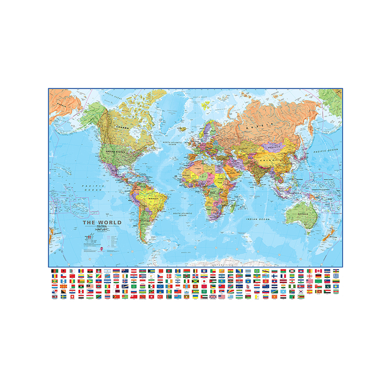 World Map with National Flags 150x100cm The World Political Physical Map Foldable Map for Culture Travel Office School Supplies