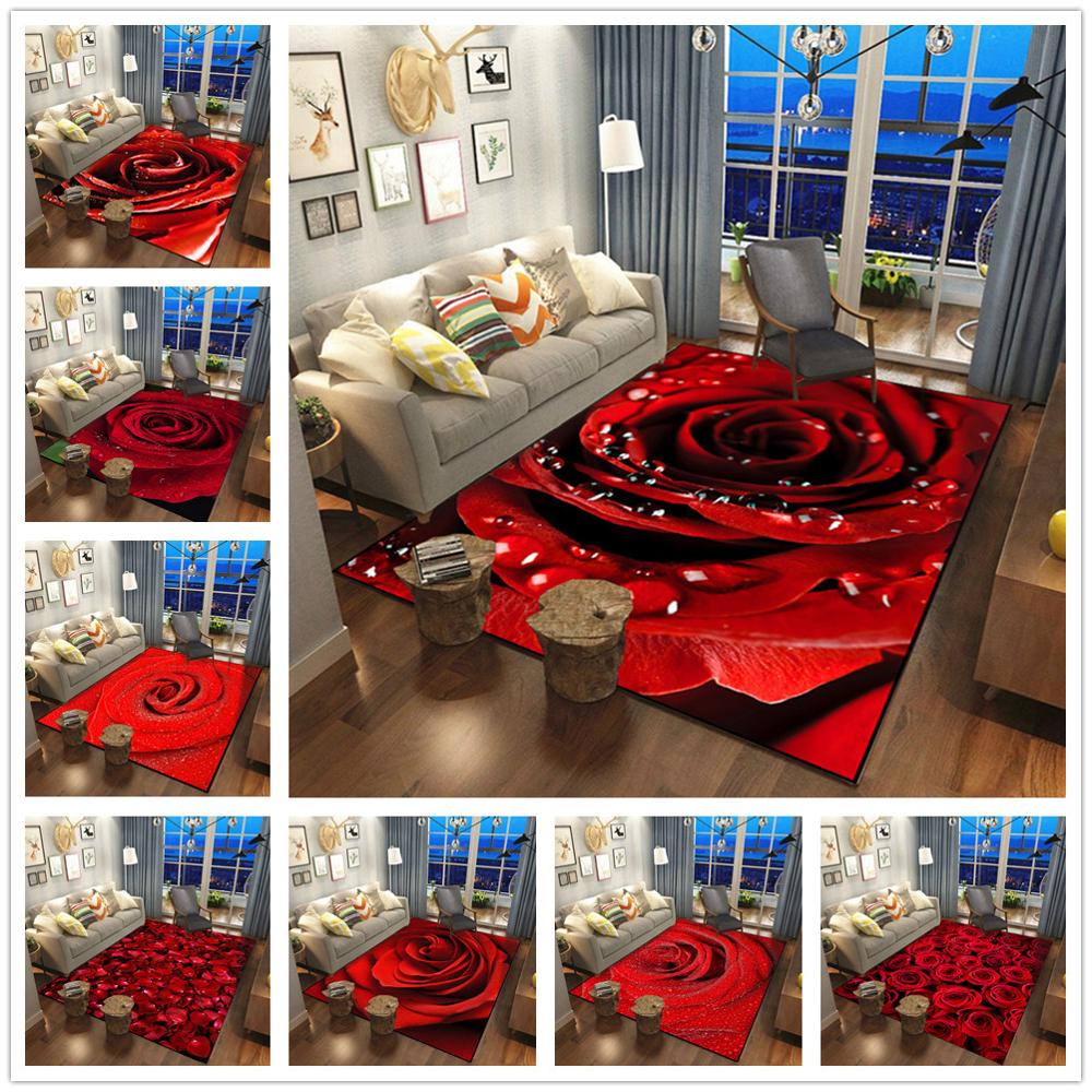 3D Rose Flower Printing Carpets Home Pink Red Wedding Area Rug Valentine's Day Decor Carpet Couple Surprise Gift Floor Mat/Rugs