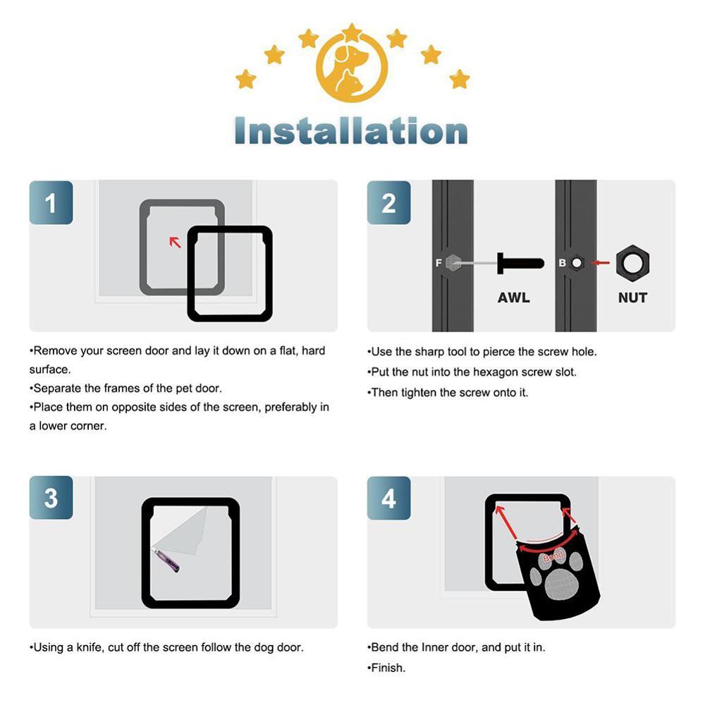 Quality Pet Door Controllable Access Openings Cat Dog Window Footprint Pattern Pet Cat Door Window Door Screen Doggie Flap Pet