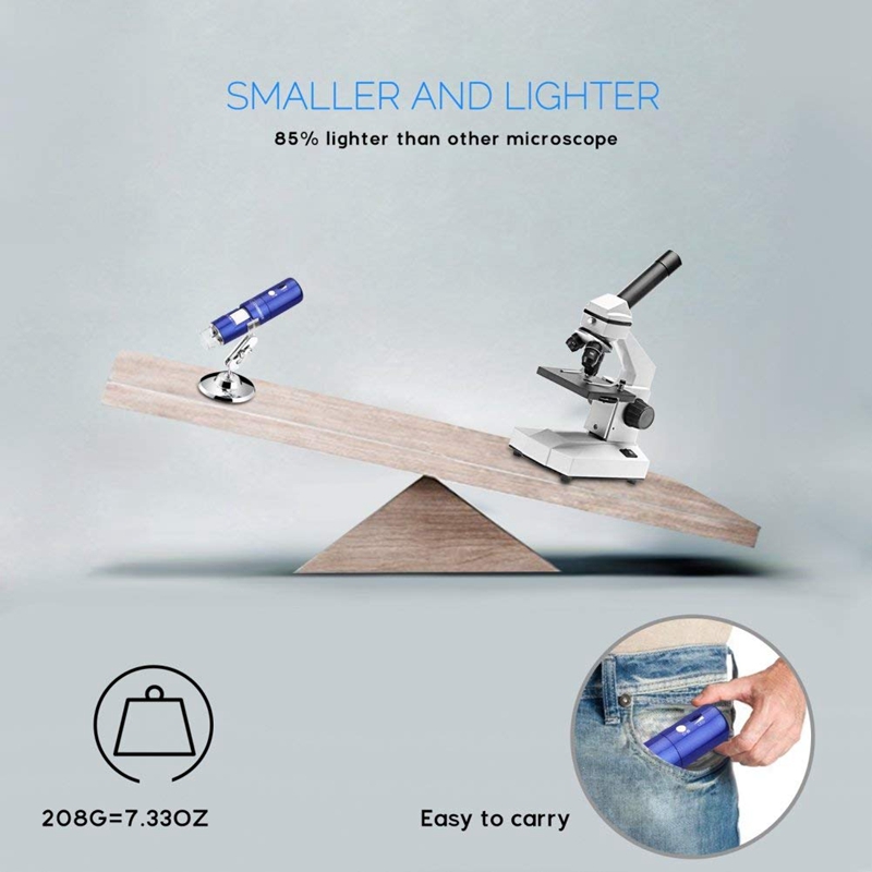 Wireless Wifi USB Digital Microscope Portable with 2MP,1080P HD,1000x nification and Mini Pocket Rechargeable Kids Microscope