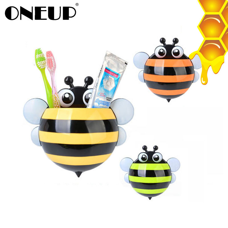 ONEUP Cartoon Bee Toothpaste Holder Box Suction Cup Toothbrush Holder Bathroom Accessories Set Tools Toothbrush Wall Mount Stand