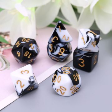 7 Pcs Acrylic Dice Black White Gold Points D4 D6 D8 D10 D12 D20 KTV Bar Nightclub Entertainment Tools Adult Toys