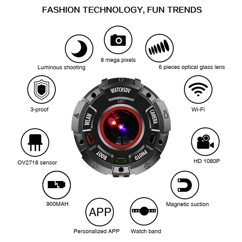 S222 Full HD 1080P WIFI Camera Night Vision Vlog Camera Smart Wristband 30m Waterproof Mini Camera Sport DV Action Camera