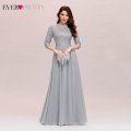 Elegant Gray Bridesmaid Dresses Ever Pretty A-Line High Neckline 3/4 Sleeve Sequined Pleated Lace Wedding Party Gowns Vestidos