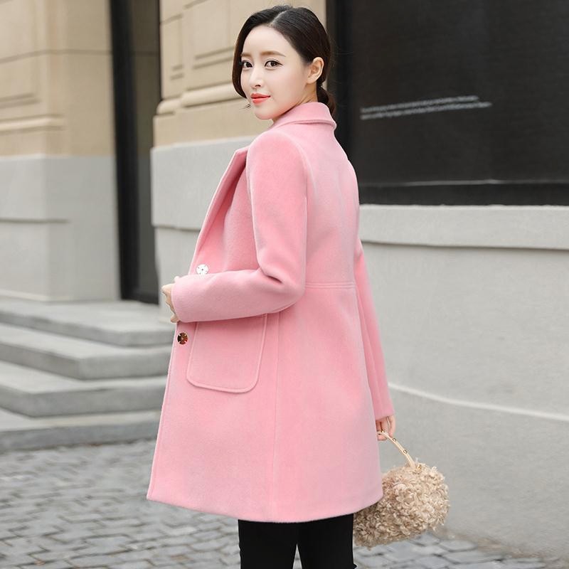 Women Winter Korean Style Pink Long Wool Blend Trench Coat 2020 Autumn Spring Ladies Fashion Windbreaker Clothes Plus Size 3XL