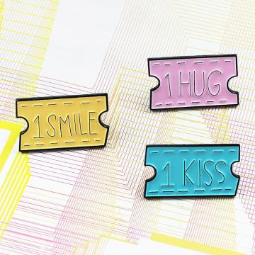 Tickets Enamel Pins 1 Hug 1 Smile 1 Kiss Brooches Cute Sweet Romantic Gifts For Girlfriend Lapel pins Badges For Lover