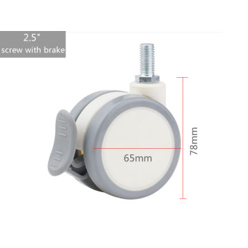 2.5inch ,white Medical Casters/ PU Wheels,M10x20 Screw ,Convenient,For Hospital Trolley,Furniture Flower Stand Stroller