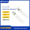 In-line LED 3MM-white-hair and green short feet