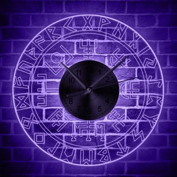 Viking Runes LED Wall Clocks Vintage Art Wall Watches Man Cave Transparent Acrylic Luminous Wall Clock Decor For Pub