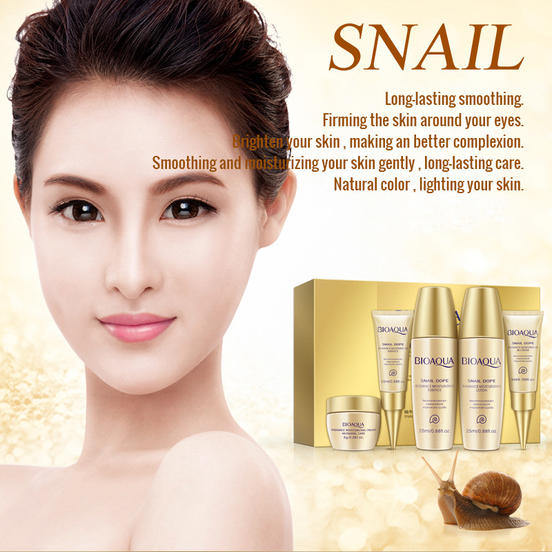 BIOAQUA Snail Face Skin Care Sets Hyaluronic Acid Moisturizing Whitening Facial Day Cream+Toner+BB Cream+Eye Cream+Serum Lotion