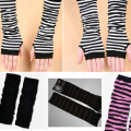 2020 Women Fashion Long Fingerless Gloves Striped Elbow Sleeve Arm Warmer Knit Mittens Work Gloves White Black