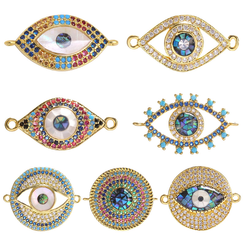 Juya Handmade Luxury Cubic Zirconia Hamsa Greek Evil Eye Charms Connector Accessories For DIY Turkish Jewelry Making Supplies