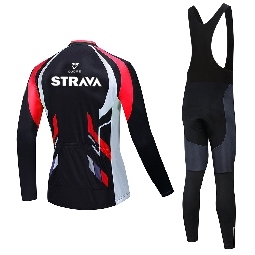 2020 STRAVA Pro Team Long Sleeve Cycling Jersey Set Bib Pants Ropa Ciclismo Bicycle Clothing MTB Bike Jersey Uniform Men Clothes