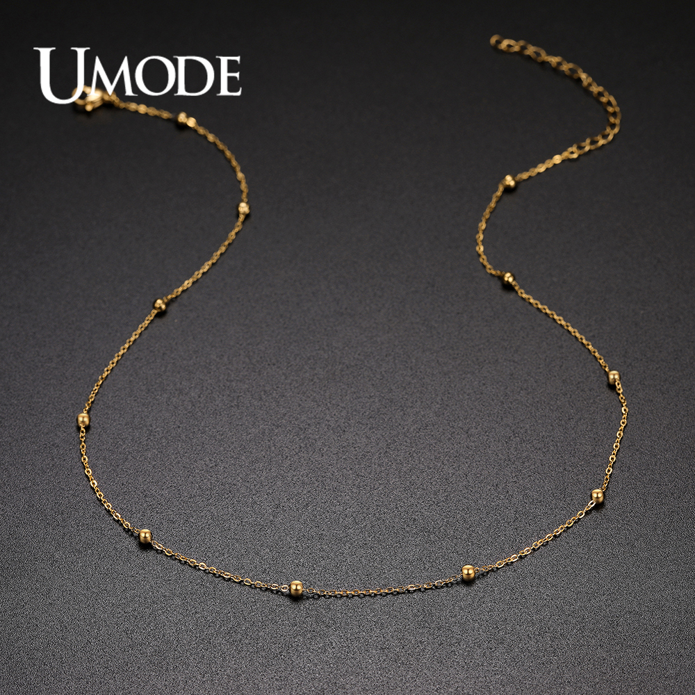 UMODE Korean Girls Gold Stainless Steel Necklace for Women 3mm Ball Chain Necklace Choker Fahsion Party Jewelry Gift UN0391
