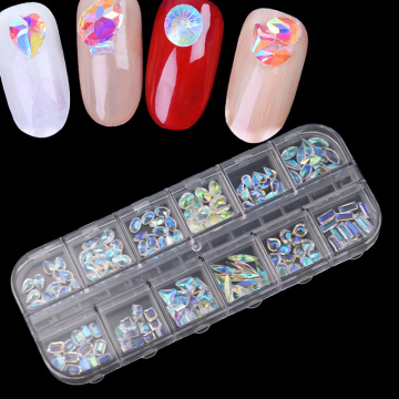 Set of 12 the crystal stone high-quality to gel nail resin in rhinestone with various size color cases Set rhinestone nail parts