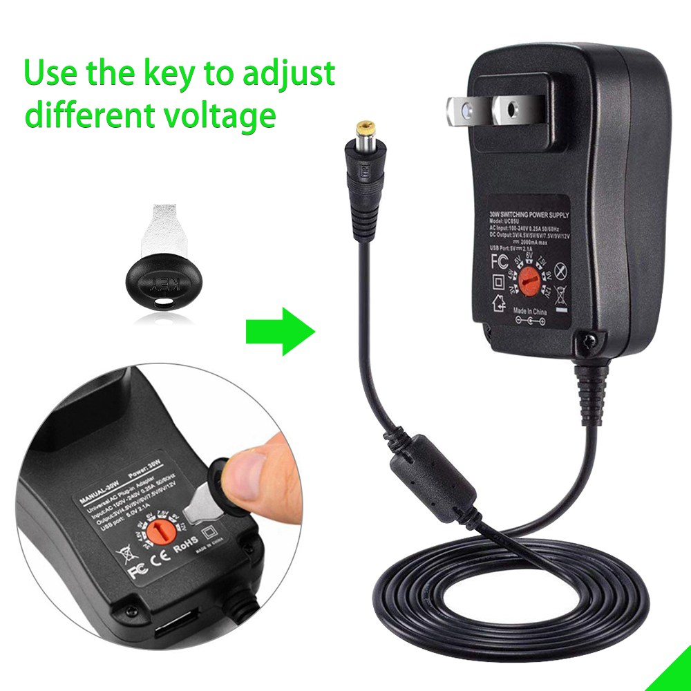 3V 4.5V 5V 6V 7.5V 9V 12V 2A 2.5A AC / DC Adapter Adjustable Power Supply Universal Adaptor Charger for LED Light Bulb LED Strip
