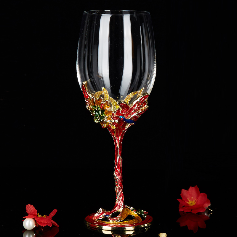 2 Pcs Crystal Champagne Red Wine Glass High Foot Enamel Cup Marry Decoration Gift Fashion Bird Shape Goblet