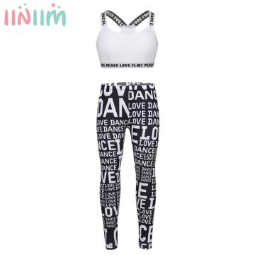 oung Girls Cotton fitness Dancewear Straps X-Shaped Back Training Bra Tops Undies with Letters LOVE DANCE Printed Pants Leggings