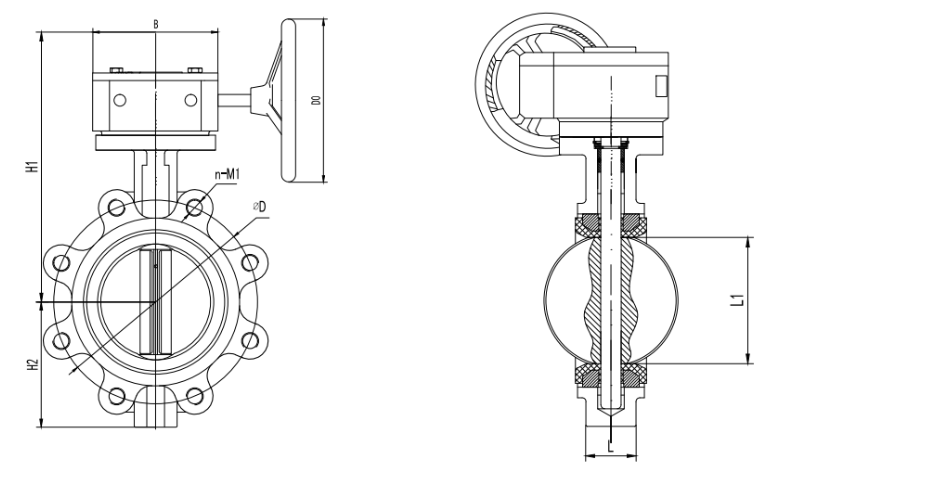 Lug Type Worm Wheel Wafer Butterfly Valve Dimension