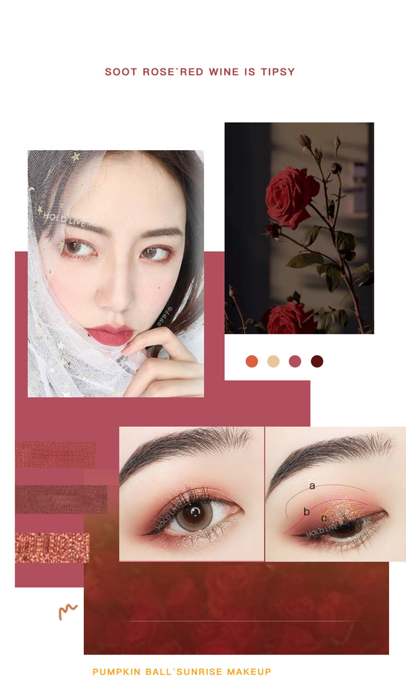 HOLD LIVE 9 Color Eye Shadow Palette Sequins Easy to wear Waterproof Shimmer Long-lasting Matte Eyeshadow Eye Makeup Comes TSLM2