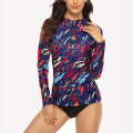 Charmleaks Women Long Sleeve Rash Guard Shirts Zip Rashguard Top Zebra Print Swimwear Surf Top Diving Shirt UPF 50+