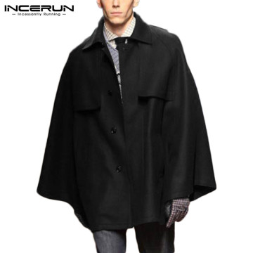 INCERUN Fashion Men Cloak Coats Solid Loose Capes Lapel Single Breasted Trench Autumn 2021 Streetwear Chic Mens Jackets Ponchos