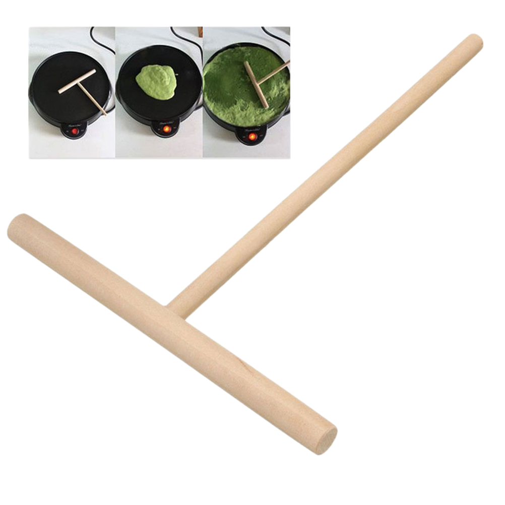 12*17cm Home Kitchen T-shaped Crepe Maker Pancake Batter Wooden Spreader Stick Tools Kitchen Accessories