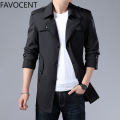 Mens Trench Long Coat Fashion Male Solid Color Casual Mens Trench Coat Jacket Spring Autumn Overcoat Military Turn-down Collar