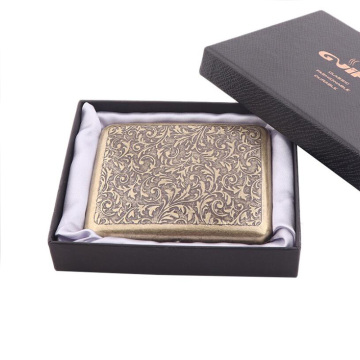 Vintage Metal Brass Cigarette Case with Gift Box Container 20 Pcs Regular Size Cigarettes Tobacco Holder Pocket Box Storage