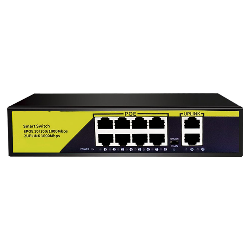 10Port POE Gigabit Switch 48V VLAN 10/100/1000Mbps 8 poe 1000M port+2uplink port Network Switch for CCTV IP Camera Wireless AP