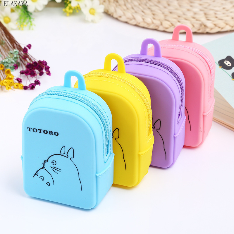 10*7cm Cartoon cute Totoro Mini Schoolbag Coin Purse Action Figure Rubber Wallet Pouch Small Bag doll toys gift for boys girls