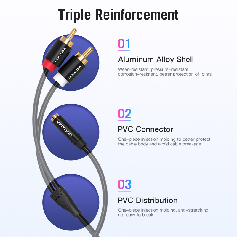 Vention RCA Cable 2RCA to Female 3.5mm Jack Adapter Audio Cable Aux Cable for iPhone Edifer Home Theater DVD VCD Headphones