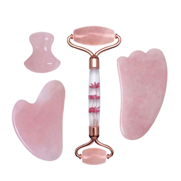 Rose Quartz Facial Massager Eternal Flower Roller Face Guache Scraper Jade Massage Roller Gua Sha Gouache Massage Set Skin Care