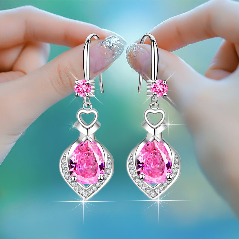 925 Sterling Silver Drop Earrings Luxury Crystal Heart Earrings Fashion Korea Silver Jewelry New 2020