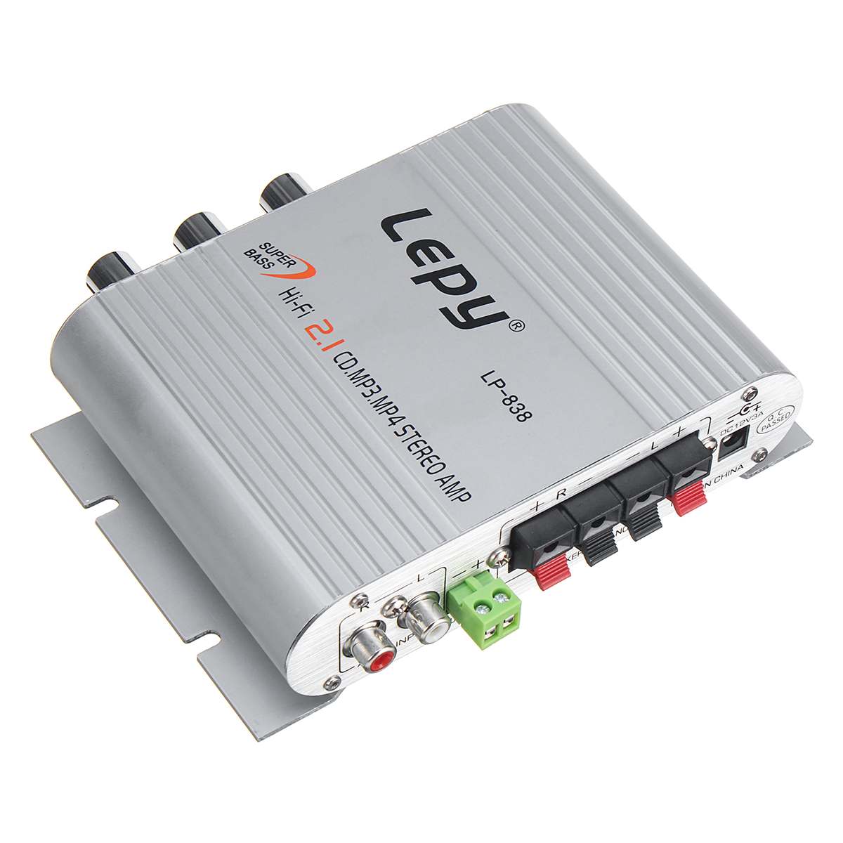 Lepy LP-838 12V Car Amplifier Hi-Fi 2.1 CH Channel MP3 MP4 DVD Phone Radio Audio Stereo Bass Speaker ooster Player 20Hz-20KHz