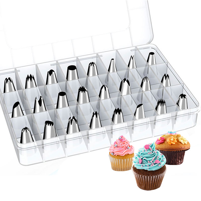 24Pcs Stainless Steel Icing Pastry Nozzles Piping Cake Decorating Tips Set DIY Baking Tools For Cakes