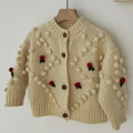 Autumn Winter Baby Girls Flower Knitted Cardigan Sweaters Coat Children Clothing Kids Handmade Wool Ball Cardigan Coat Tops