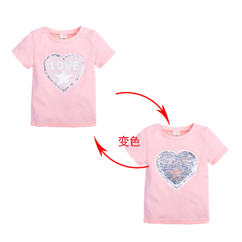 Summer Baby Clothing Girls Boys T-Shirts 1pcs Magic Sequin Change graph Reversible Cotton Casual Fashion T Shirt Kids Tops Tee