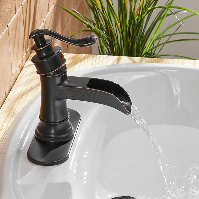 Quyanre ORB Black Waterfall Bathroom Sink Faucet Hot Cold Water Mixer Crane With Cover Plate Bathroom Mixer Torneira Banheiro