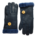 Women Winter Warm Gloves 2020 New Fashion Real Leather Wool Fur Lovely Girls 100% Sheepskin Leather Wooden Buckle Gloves Mittens