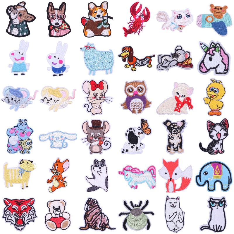 Unicorn Tiger Cute Iron On Patches For Clothing Jackets Stickers DIY Pig Cat Embroidery Patch Stripes Appliques Clothes Badges