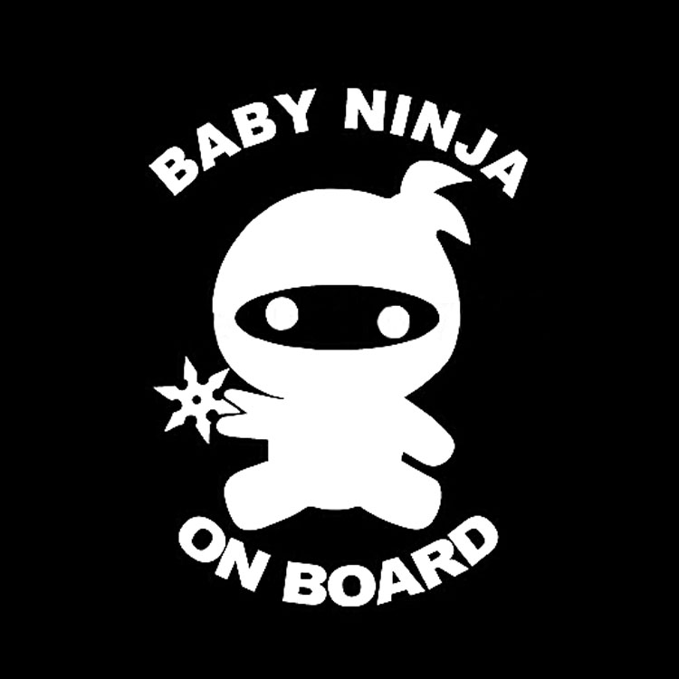 13.5*10CM BABY NINJA ON BOARD Cute Child's Personality Car Stickers Motorcycle Decals Car Accessories Black/Silver C1-0094